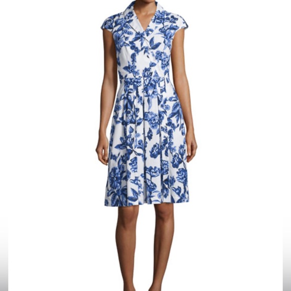 Lela Rose Blue and White Floral Dress - Picture 1 of 6